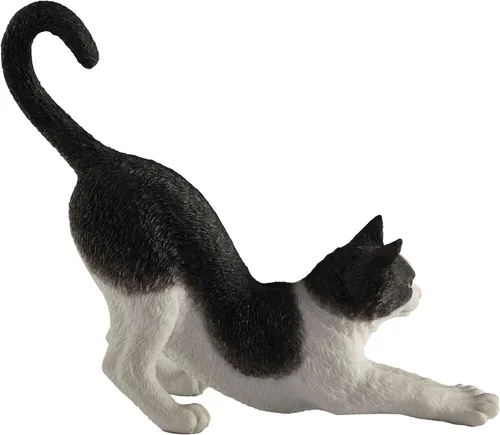 Vista 5 de Veronese Design Figura pintada a mano de resina de estiramiento de gato blanco y negro de 4 7/8 pulgadas