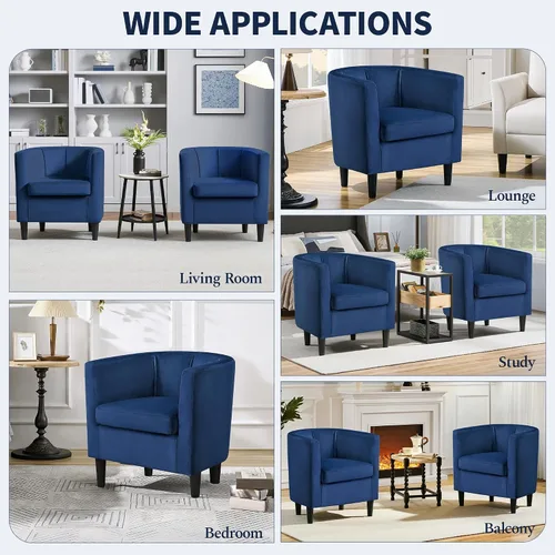 Vista 7 de Yaheetech Silla decorativa de terciopelo, sillones modernos y cómodos, silla tapizada de barril para sala de estar, dormitorio, sala de espera, Azul