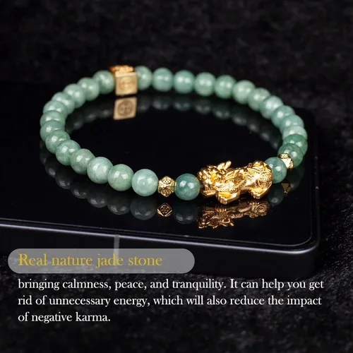 Vista 2 de Fengshui Pulsera de riqueza verde Pulsera de jade real para mujer Atrae pulseras adineradas afortunadas