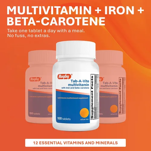 Vista 4 de Rugby Tab-A-Vite Multivitamínico con hierro y betacaroteno – Multivitamínico diario para adultos, apoya la salud general, suplemento multimineral