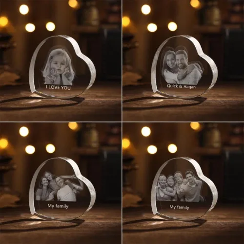 Vista 5 de Marcos de corazón de fotos de cristal 3D personalizados, foto de cristal 3D grabada con láser, regalo personalizado para mujeres, esposa, hombres