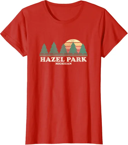 Vista 54 de Hazel Park MI - Camiseta vintage con diseño retro de los años 70, Azul / Patchwork, S
