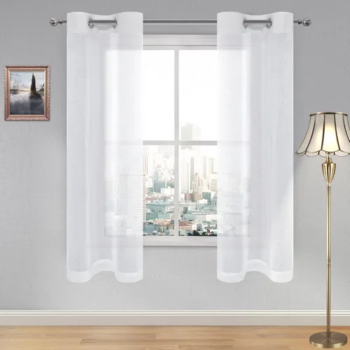 Vista 150 de DWCN Cortinas traslúcidas color verde frijol para sala de estar y dormitorio - Cortinas voile con aspecto de lino sintético con ojales en la parte