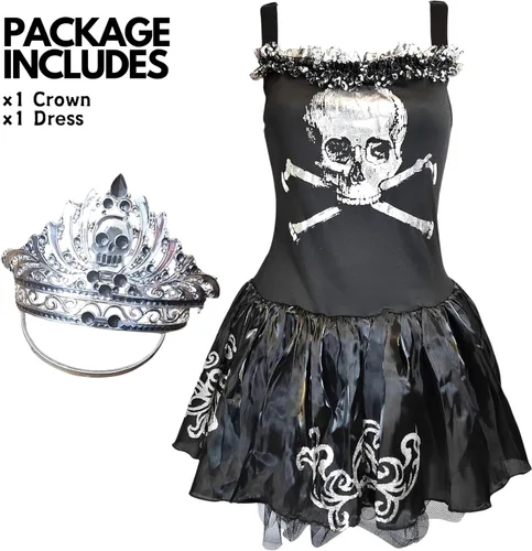 Vista 3 de Amscan Zomberina Disfraz de Halloween para niñas, incluye vestido y corona