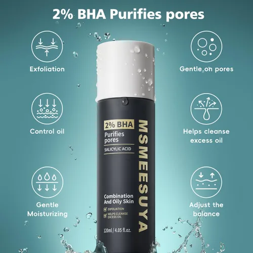 Vista 4 de Suero exfoliante facial con ácido salicílico al 2% para pieles grasas y mixtas, ayuda a limpiar poros y puntos negros, sin fragancia, 4.05 onzas