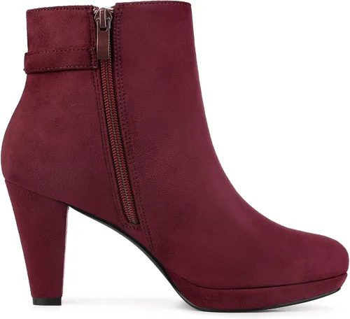 Vista 7 de Allegra K Botines de tacón alto grueso con hebilla lateral y plataforma baja para mujer