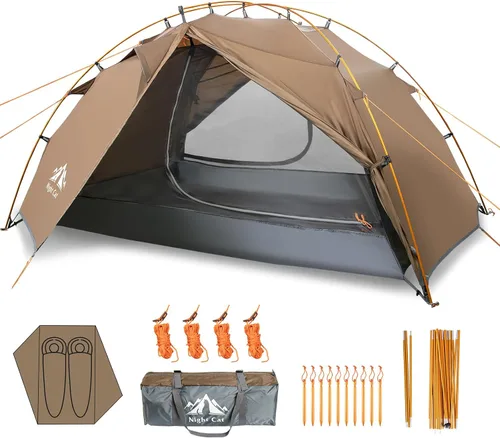 Vista 8 de Night Cat Tiendas de campaña para mochileros 2 personas Configuración rápida Tienda de camping de senderismo con poste plegable Doble capa Dos