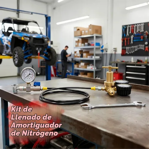 Vista 5 de Kit de recarga de nitrógeno ENYSAON con manómetro de nitrógeno de 700 psi y manguera flexible de alta presión de 10 pulgadas. Herramienta de recarga