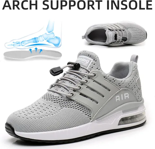 Vista 4 de BOGOVER Zapatillas de correr para mujer, transpirables, con amortiguación de aire, elásticas, sin atar, cordones