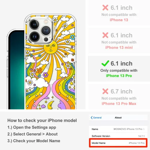 Vista 2 de MOSNOVO - Funda diseñada para iPhone 13 Pro, compatible con MagSafe, Buffertech, para impactos de caída de 6.6 pies, protector de TPU, carcasa