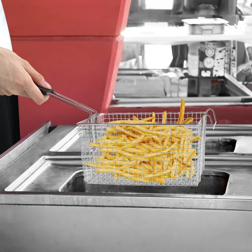 Vista 2 de Cesta para freidora eléctrica para freír alimentos, con mango de goma, 7.2 x 8.3 x 4.3 pulgadas, construcción resistente, adecuada para freír pollo
