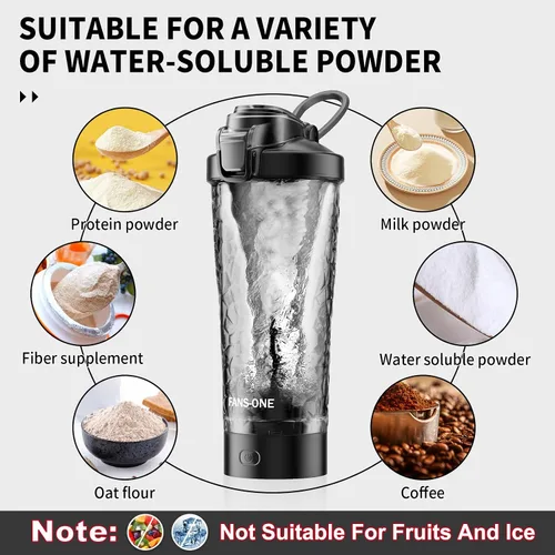 Vista 3 de FANS-ONE Botella Batidora Eléctrica Premium de Proteínas, Botellas Batidoras con Cerradura de 24 oz, Fabricada con Tritán, Libre de BPA, Taza