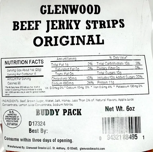 Vista 2 de Glenwood Beef Jerky tierna - Tiras de carne seca de res de 6 onzas (6 onzas, original)