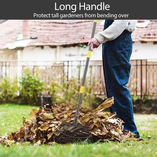 Vista 9 de Rastrillo para hojas, rastrillos de jardín de 30-61 pulgadas para hojas de servicio pesado con mango largo, 25 dientes de 18" de ancho, rastrillo