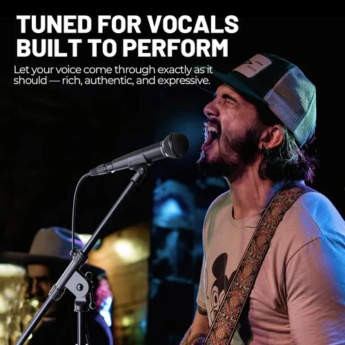 Vista 2 de Phenyx Pro Micrófono vocal dinámico, micrófono cardioide con cable XLR de 16.4 pies, clip de micrófono, bolsa de almacenamiento, micrófono de mano