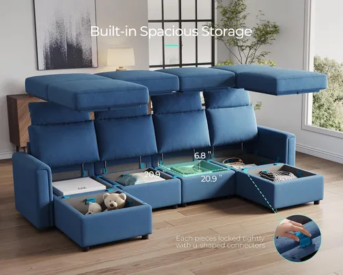 Vista 5 de LINSY HOME Sofá modular modular, sofás de respaldo alto mejorados con 4 reposacabezas, sofá cama en forma de U con asiento de almacenamiento