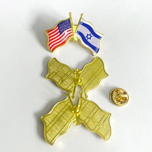 Vista 2 de Paquete de 61250100 pines de bandera de la amistad de Estados Unidos e Israel a granel -1.5 pulgadas Patriotic USA Support Israeli Pin Badge