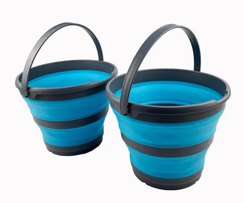 Vista 6 de SAMMART Juego de 2-10L (2.6 galones) cubo de plástico plegable – Tina redonda plegable con asa – Cubo de agua portátil para pesca – Ahorro