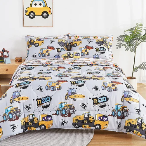 Vista 9 de Mooreeke Juego de edredón individual para niños de 6 piezas, juego de ropa de cama azul para adolescentes, cama de tren de microfibra para niños