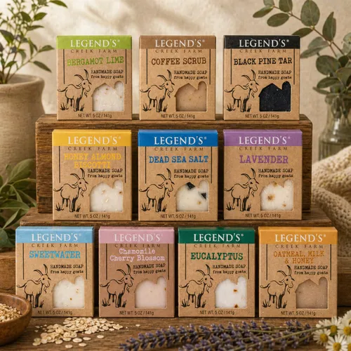 Vista 2 de Legend's Creek Farm Goat Milk Soap - Jabón hidratante limpiador para manos y cuerpo, jabón natural de 5 onzas para piel sensible, hecho a mano