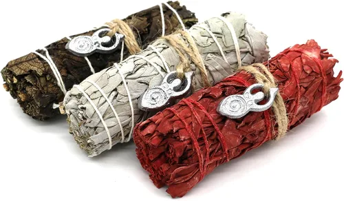 Vista 3 de Juego de 3 barras variadas de salvia con guía de manchas para limpieza del hogar, meditación y rituales (diosa) de 4 pulgadas