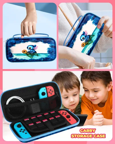 Vista 6 de Xinocy Carrying Case for Nintendo SwitchSwitch OLED Travel Carry Cases for Teen Kids Boys Girls Cute Kawaii Girly Cartoon Portable Hard Shell Covers