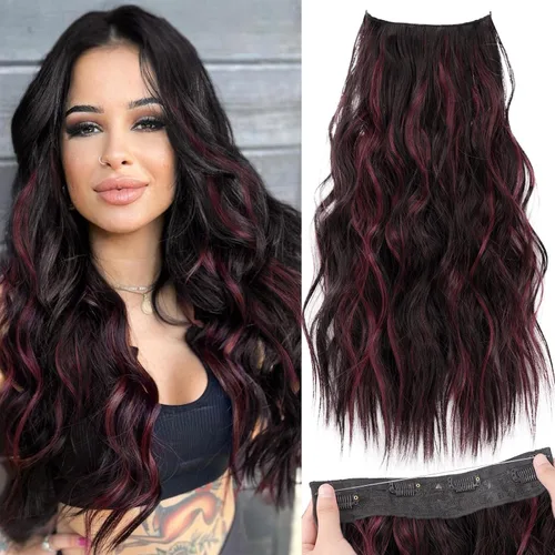 Vista 99 de KooKaStyle - Extensiones de cabello con hilo invisible, diadema transparente, ajustables, 4 clips fijadores, cabello largo y ondulado de 12