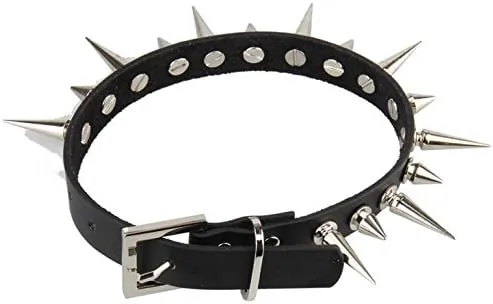 Vista 2 de Bystar Gargantilla unisex de cuero genuino punk rock gótico con remaches, Cuero Metal