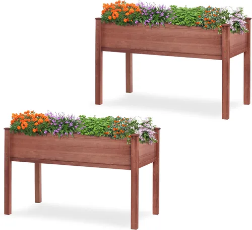 Vista 13 de Cama de jardín elevada con patas (31 x 16 x 31 pulgadas), maceta elevada de madera maciza para exteriores