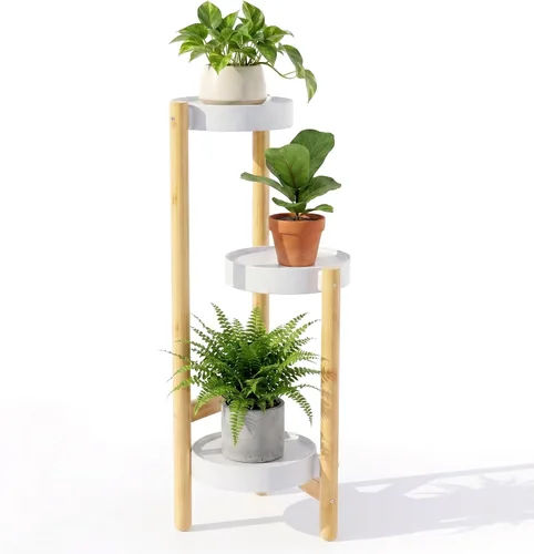 Vista 8 de APRTAT Soporte de bambú para plantas de interior, soporte de almacenamiento de plantas de 2 niveles de altura para múltiples plantas, estante