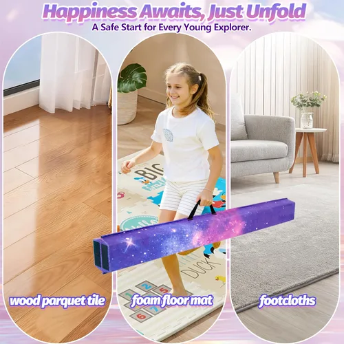 Vista 4 de Viga de equilibrio plegable de 6 pies/9 pies para niños de 3 a 15 años - Viga de suelo de gimnasia plegable, antideslizante, bolsa de transporte