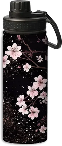 Vista 10 de Botella de agua aislada de acero inoxidable de doble pared con diseño de peonía roja y flor de peonía y pájaro de 18 onzas, botella de agua que