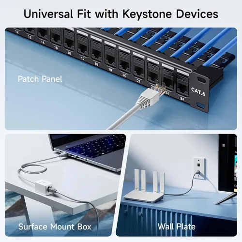 Vista 5 de [Con certificado UL] Paquete de 25 enchufes Keystone de presión Cable Matters Cat6 RJ45, Negro