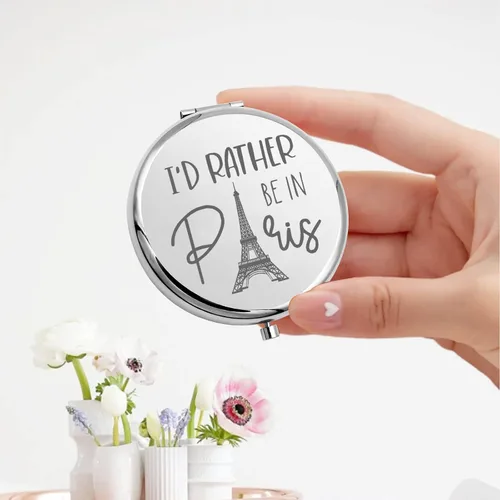 Vista 3 de KEYCHIN Espejo de bolsillo de la torre Eiffel Visit Paris Gifts I'd Rather Be In Paris Espejo de maquillaje compacto Francia Souvenir Visit Paris