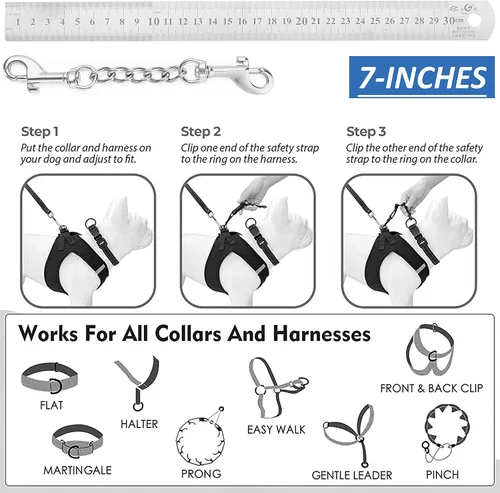 Vista 4 de MOZETO Clip de seguridad para collar de perro, respaldo pesado de acero inoxidable para collar de punta, arnés de perro collar conector de correa