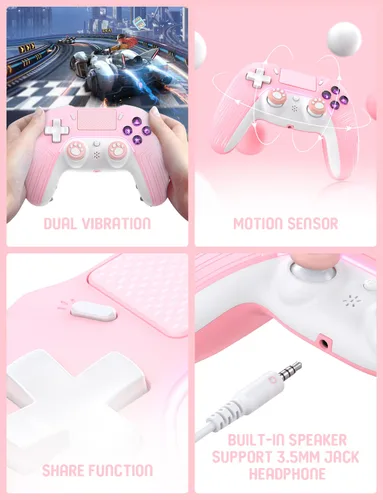 Vista 3 de PHNIXGAM Pink Wireless Controller Compatible with Ps4Ps4 ProPs4 SlimPCiOS 13.4 AboveAndroid 10, Gaming Controller with Touchpad, Motion Sensor