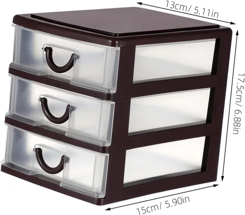 Vista 2 de Operitacx Caja organizadora de escritorio multifuncional de 3 capas, mango de plástico translúcido para oficina y hogar