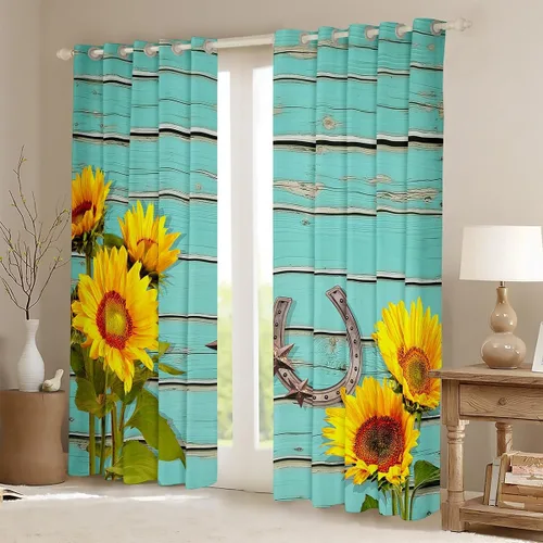 Vista 3 de Cortinas de ventana de herradura con estrellas de Texas, cortinas de granero de madera rústicas occidentales, 38 pulgadas de ancho x 45 pulgadas