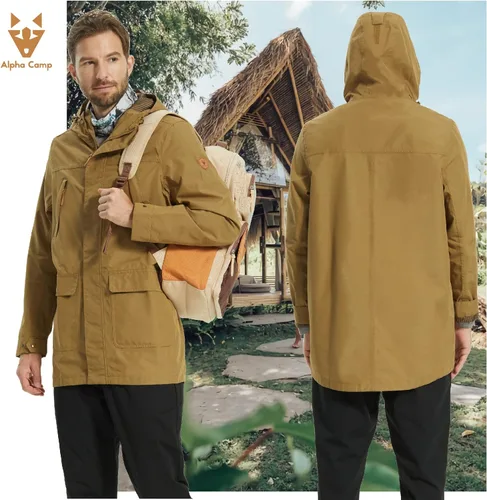 Vista 2 de ALPHA CAMP Men Waterproof Jacket with Hood Rain Coat Windbreaker All Weather Breathable Long Soft Shell