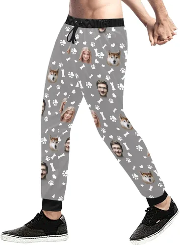 Vista 3 de Pantalones deportivos personalizados para hombre con foto de cara familiar, pantalones deportivos personalizados con imagen de perro para mascotas
