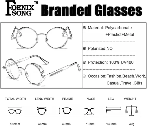 Vista 4 de 2 Pares, De Los Hombres De Las Mujeres Gafas De Sol Lindo Steampunk Redonda UV400 Gafas De Mujeres Y Hombres, talla única
