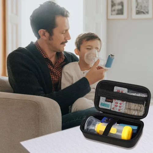 Vista 7 de Canboc Estuche de transporte de viaje para inhalador de asma, espaciador de mano para adultos y niños, máscaras, estuche rígido para inhaladores