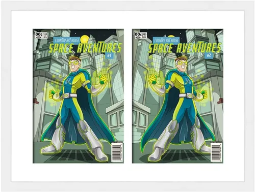 Vista 110 de Marco de cómic blanco mate para cómics publicado entre 1938 y 1955 (marco de madera maciza de cómic de la edad dorada) hecho para mostrar 4 cómics