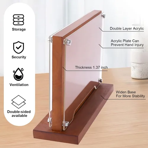 Vista 3 de Bloque magnético para cuchillos con escudo acrílico, soporte para cuchillos de cocina de doble cara sin cuchillo, soportes de madera para cuchillos