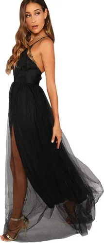 Vista 3 de Floerns - Vestido largo de cóctel con tirantes delgados y escote profundo para mujer