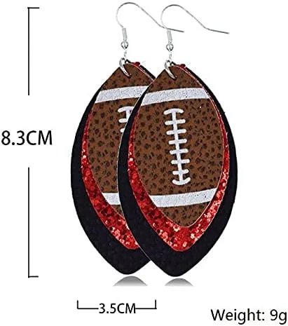 Vista 3 de Aretes colgantes de fútbol de piel sintética con purpurina para mujeres y niñas, accesorios de regalo, joyería de fútbol para mamás