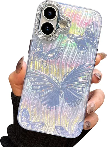 Vista 128 de I-MGAE-IN-AR Funda compacta para iPhone 11, diseño de mariposa, marco de protección de lente de cámara con diamante 3D, bonitas fundas protectoras