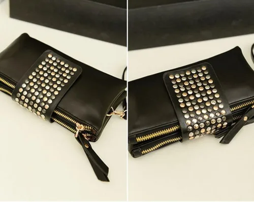 Vista 4 de Goodbag Boutique Fashion - Bolso de mano para mujer, estilo casual, piel sintética, remache de noche, cierre de cremallera, para mujer