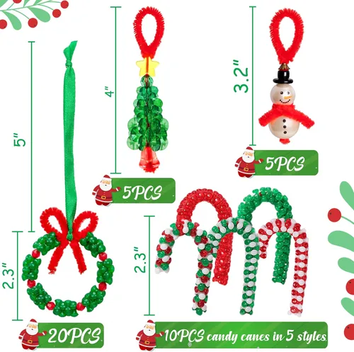 Vista 4 de Manualidades de Navidad para niños, adultos y familias, kit de adornos con cuentas para hacer corona, bastón de caramelo, árbol de Navidad, muñeco