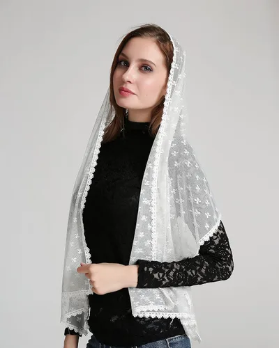 Vista 2 de Clover decoration ivory infinity scarf mantilla church veil v38